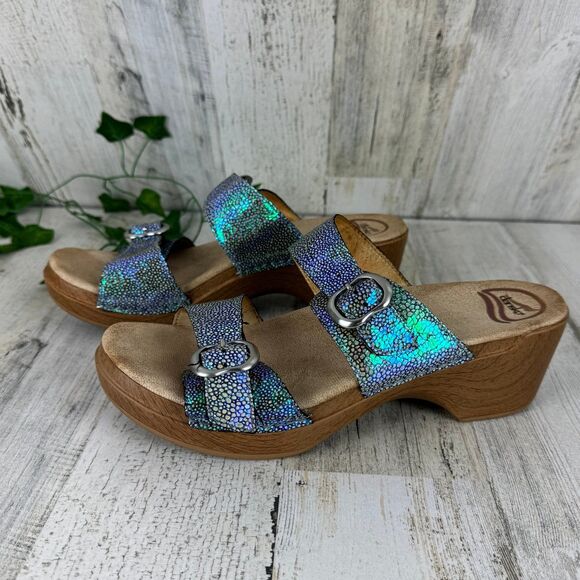 Dansko Size 41 Sophie Iridescent Blue Purple Double Strap Buckle Sandal - Picture 1 of 9
